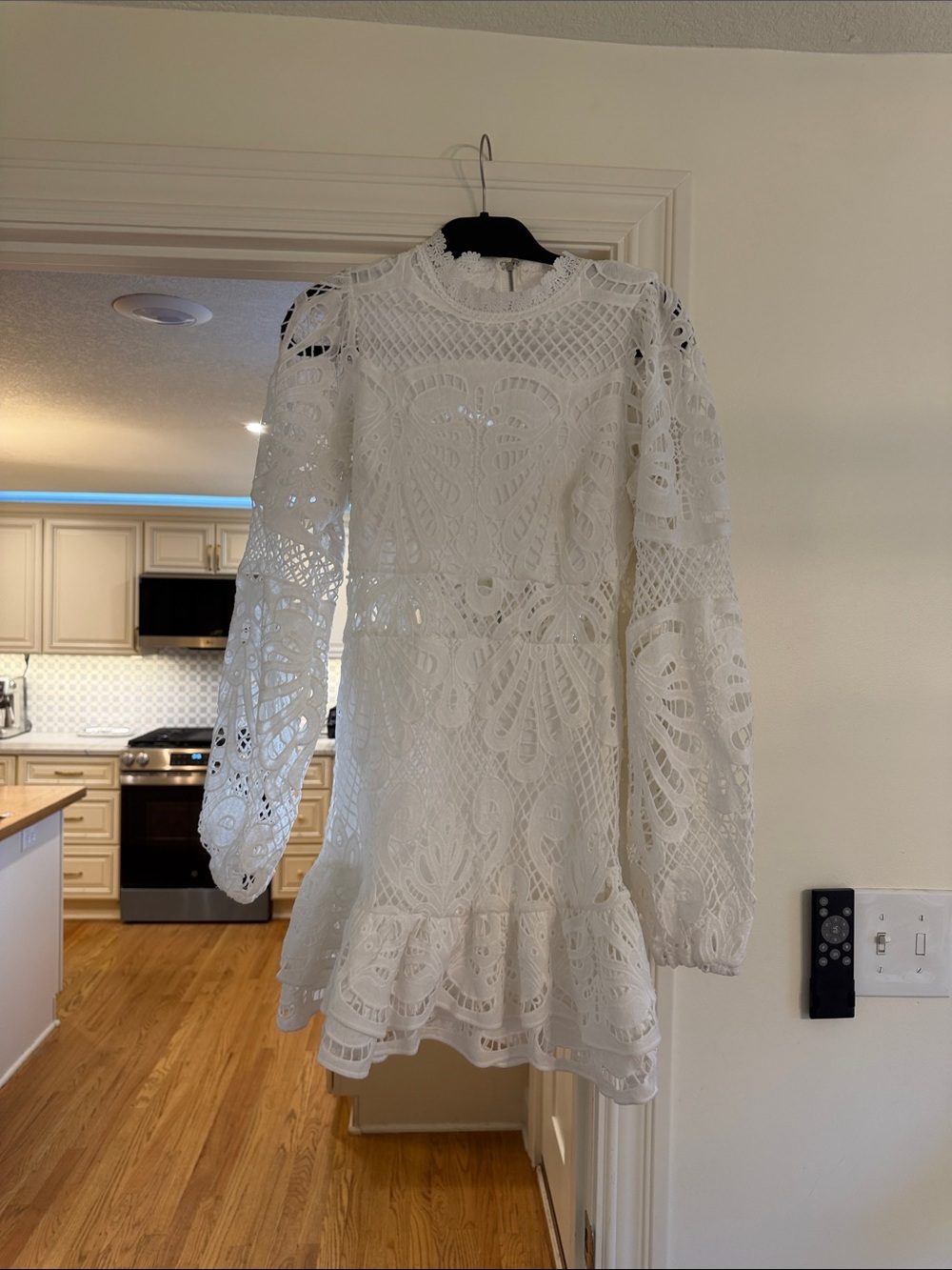 Showpo White Lace Long Sleeve Mini Dress